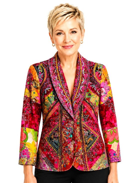Sandy Starkman Jackets & Blazers - Vintage Sandy Starkman Pink Beaded Sequin Embellished Patchwork Jacket
